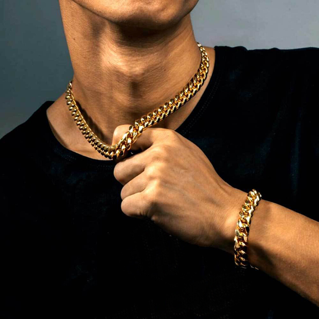 Fashion Mens Miami Cuban Link Bracelet or Chain Necklace Stainless Steel