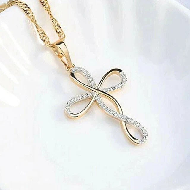 Pretty Cross Pendant In 14k Yellow Gold Plated 2Ct Round Cut Simulated Diamond