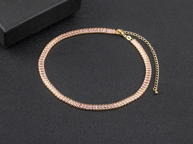 Classic Colorful Tennis Necklace Men and Women Rectangular Full Zircon.