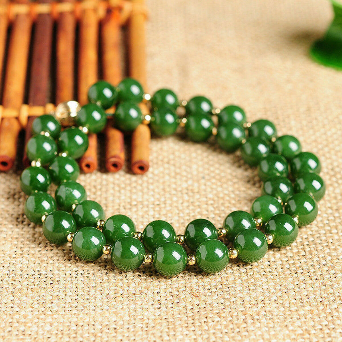 Natural 8mm Green Jade Round Gemstone Beads Necklace 18” AAA++