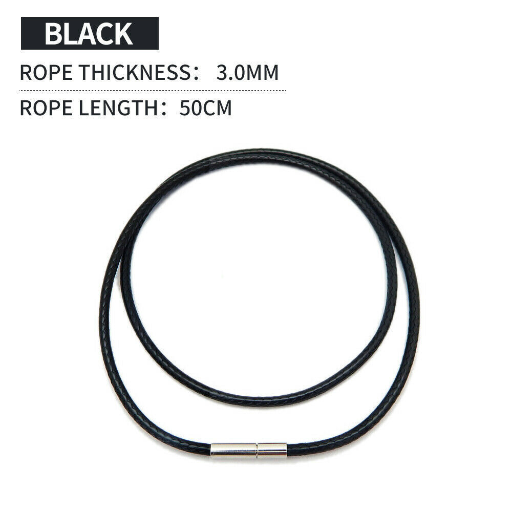 Men Women Black Leather Cord Choker Stainless Necklace Rope (Steel Turn & Click)