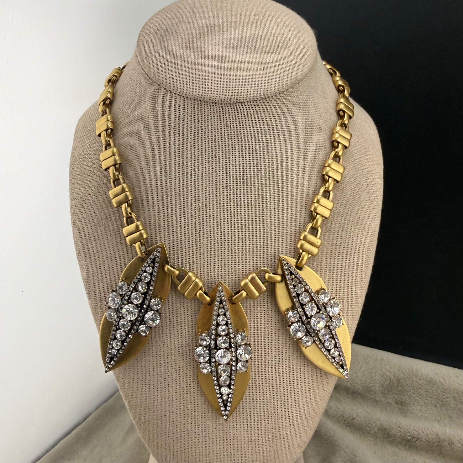 J. Crew Necklace Chunky Gold Tone Rhinestone Statement 16”