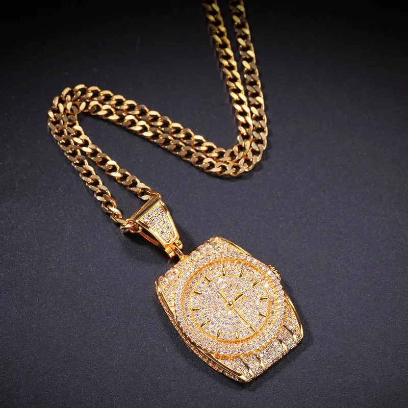 HipHop CZ Bling Iced Wristwatch Watch Shape Pendant Necklace Fashion Jewelry NEW
