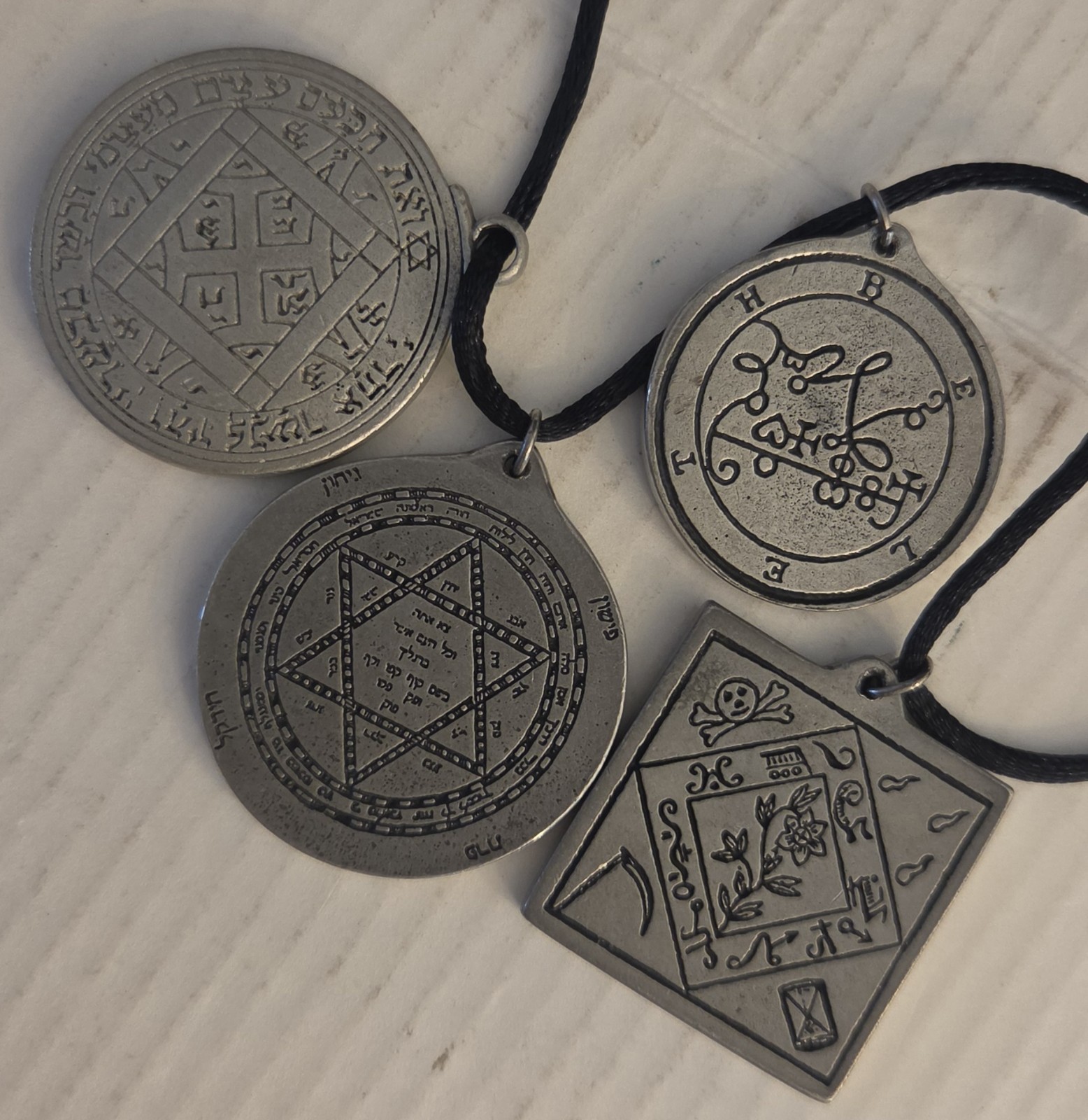 Lot of 4 Antique-Style Pendants or Talisman on String Sold AS SHOWN Lot.1P