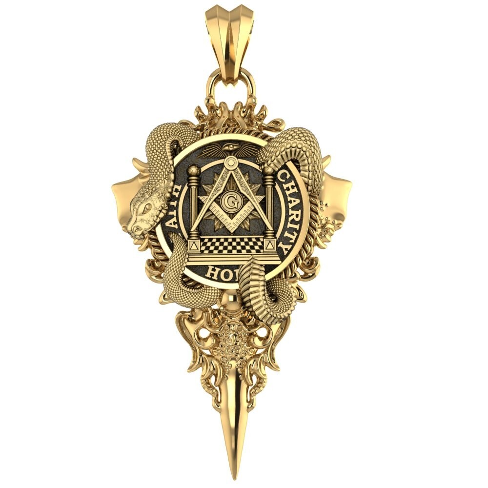 Freemason Masonic Pendant with Snake Biker Brass Jewelry