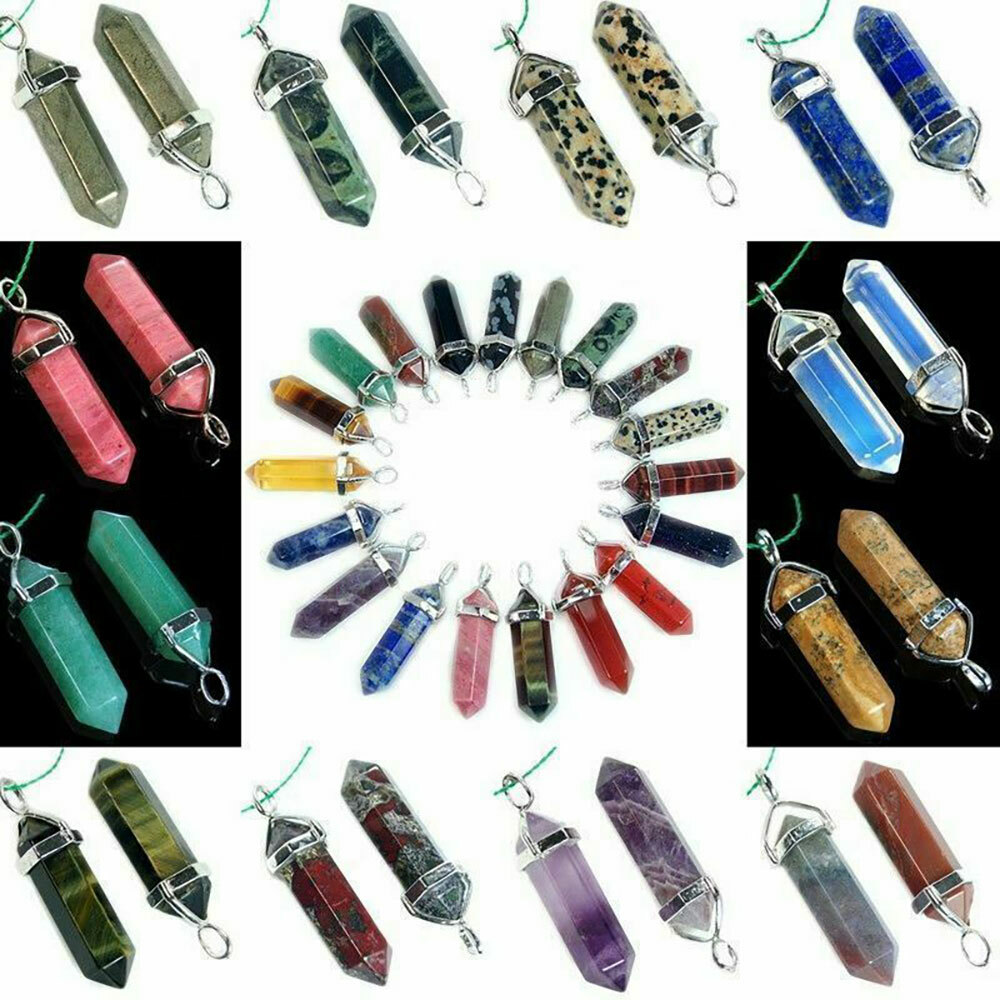 16PCS Healing Glass Gemstones Hexagonal Pointed Reiki Chakra Cap Pendant Bead