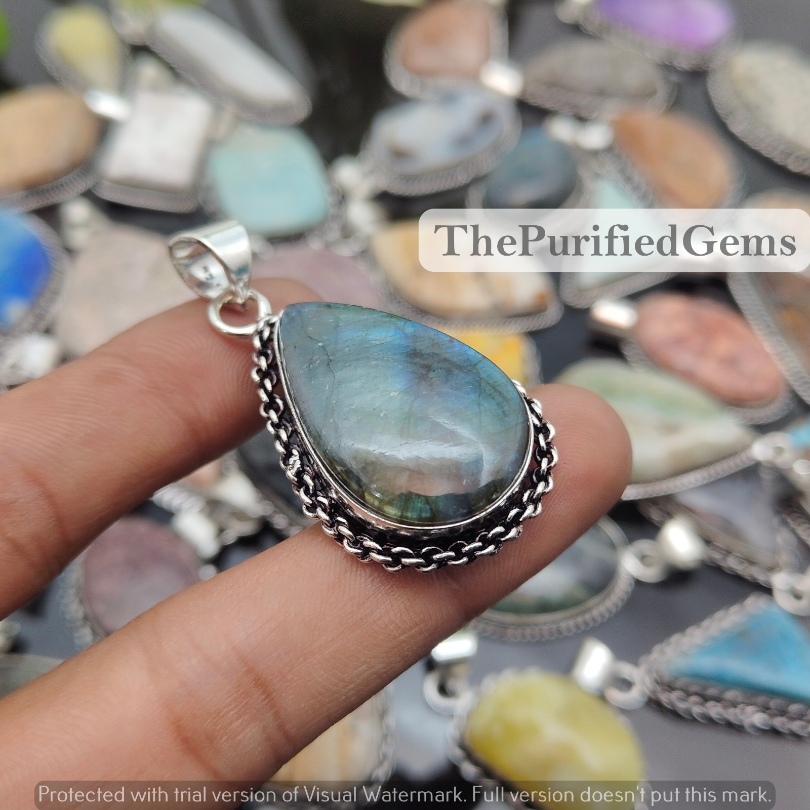 50 Pcs Labradorite & Mix Gemstone Pendant 925 Silver Plated, Handmade Pendant~