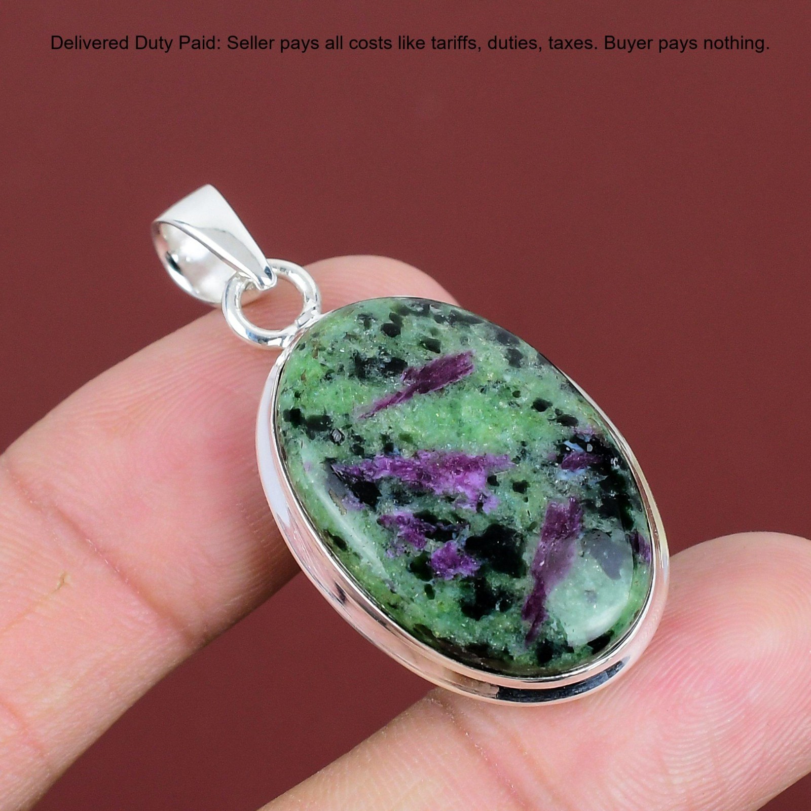 Mothers day Deal 925 Silver Oval Ruby Zoisite Stone Wife Anniversary New Pendant