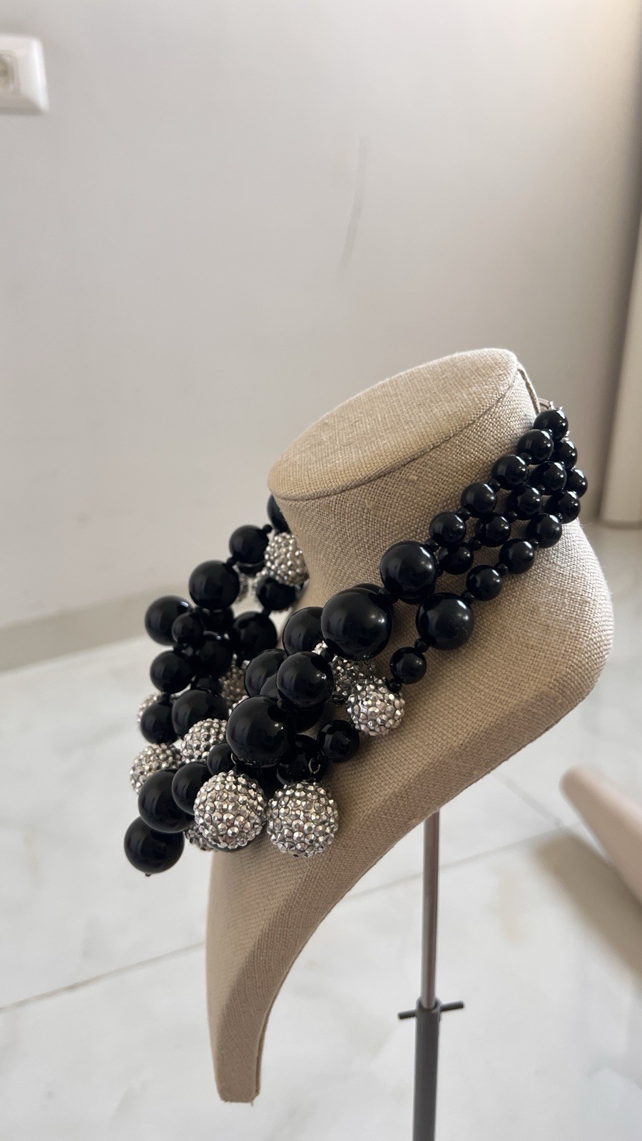 kenneth jay lane necklace black bead crystal ball statement bib signed