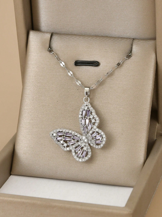Women’s Fashion Jewelry Cubic Zircon Gold Color Butterfly Pendant Necklace Gift