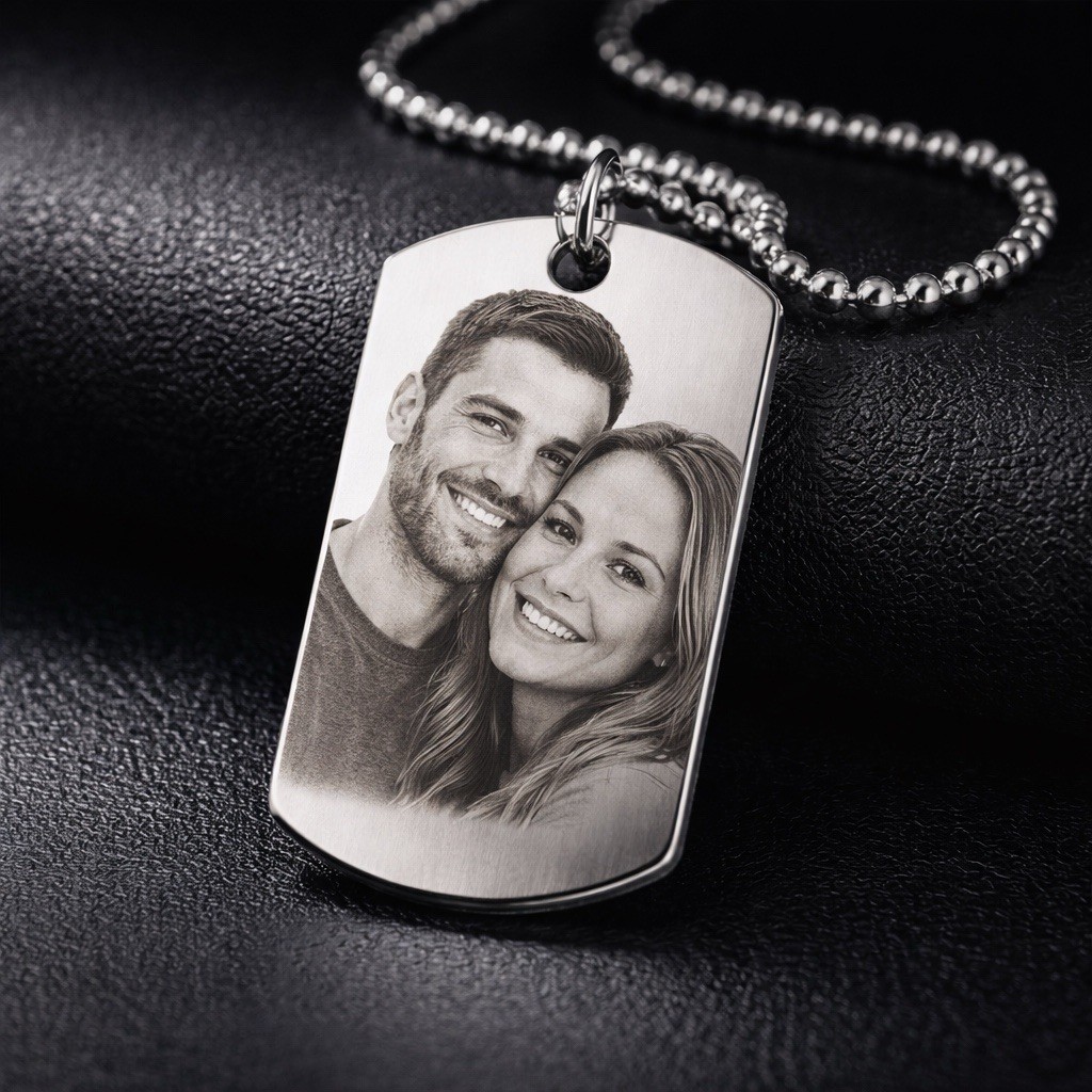 Custom Photo Engraved Dog Tag Necklace Birthday Gift Keepsake