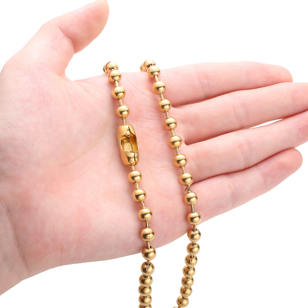 6/8/10/12mm Fashion Women Men 316L Stainless Steel Gold Tone Ball Chain Necklace