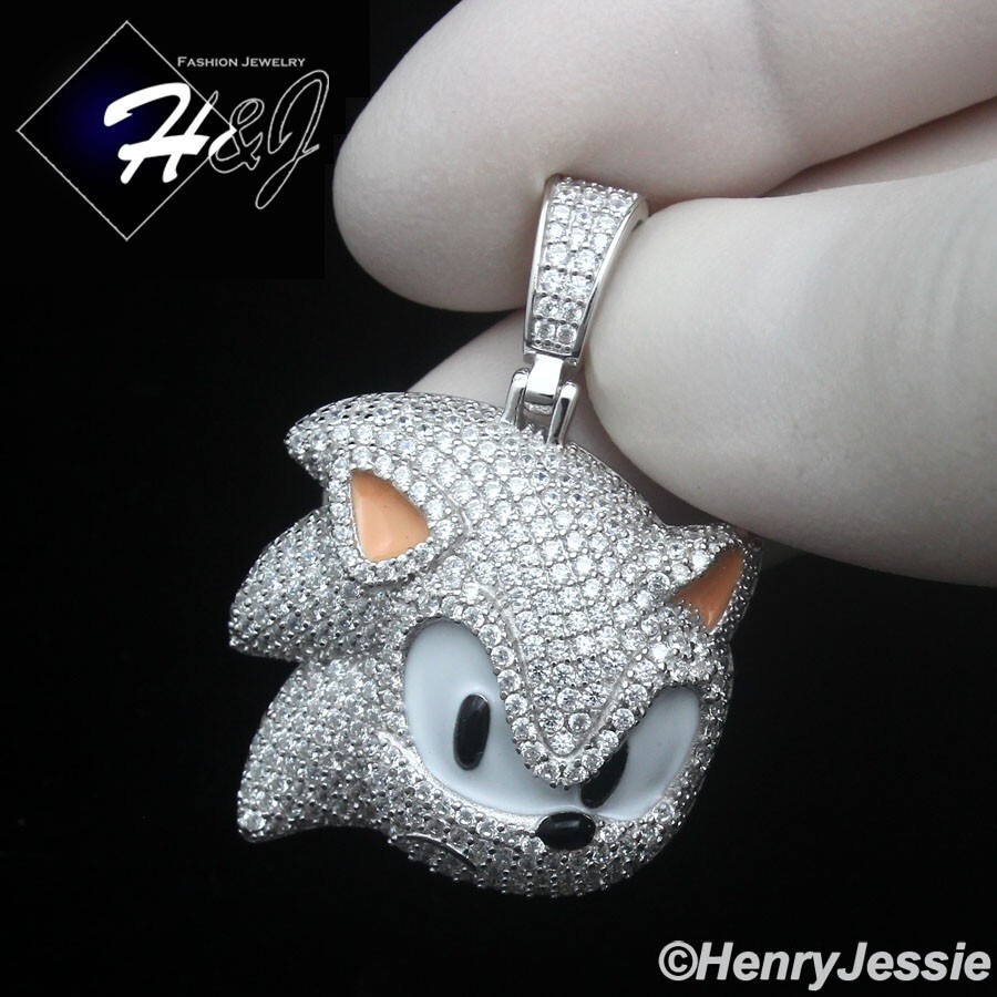 925 STERLING SILVER FULL ICY BLING CZ HIPHOP 3D SONIC THE HEDGEHOG PENDANT*SP489