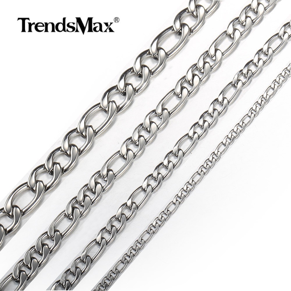 3/5/7/9mm Silver Stainless Steel Figaro Chain Necklace Choker Men Women 16-32″