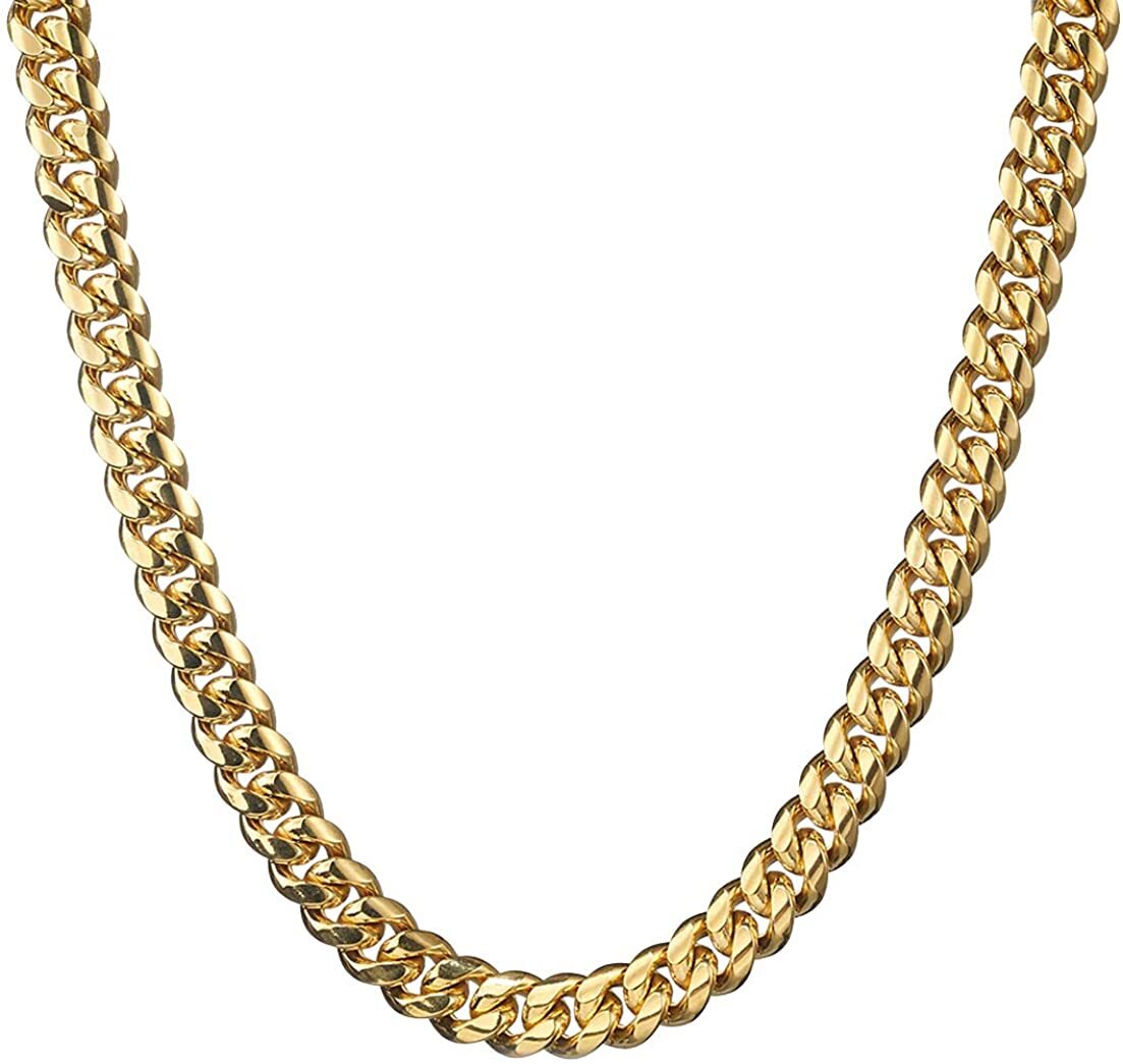 6-18mm Men’s 18K Gold Plated Stainless Steel Cuban Link Chain Necklace 7-40inch
