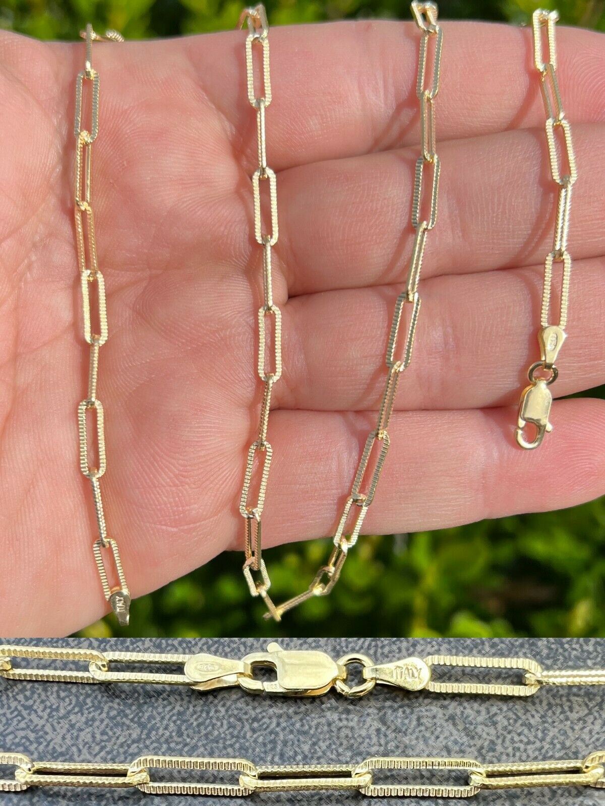 14k Gold Plated Silver Paperclip Chain 3.5mm Diamond Cut Necklace Italy Layered