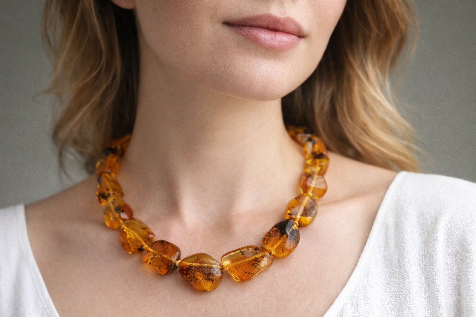 Natural Baltic Amber Necklace – Genuine Honey Yellow Amber – 48 cm – 24g