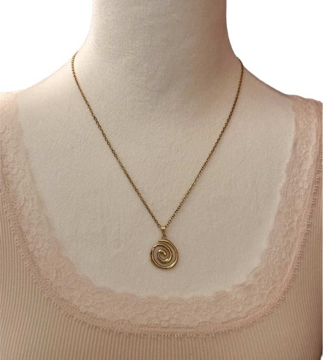 Spiral Swirl Pendant Necklace Chain Gold Tone Unisex Women Men Brand New