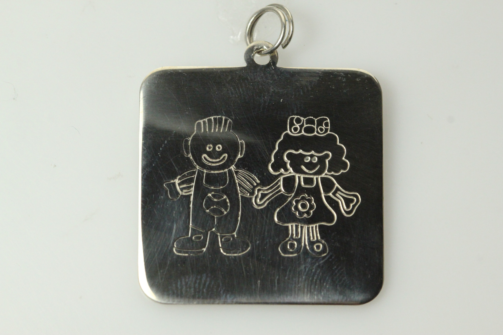 925 Sterling Silver Boy and Girl Square Pendant 9.8 Grams (PEN7284)