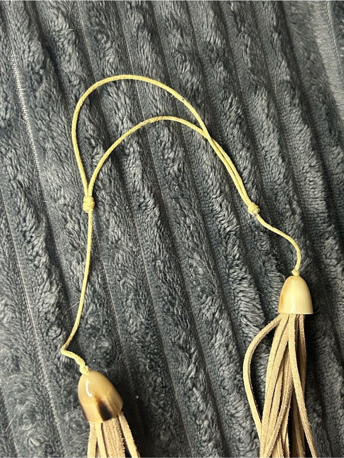 Tassel Multi-Strand Taupe Necklace with Gold & Cream Rings