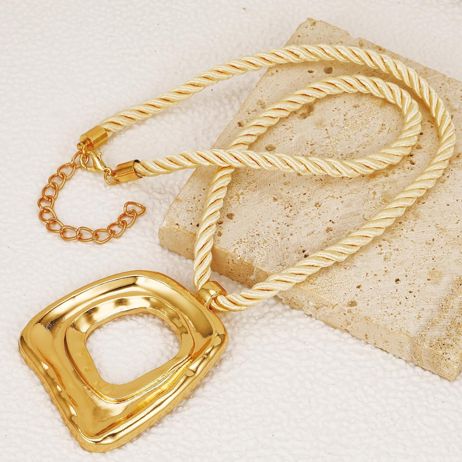 Chunky Gold Statement Necklaces Large Pendant Necklace Big Square Pendant Chunky