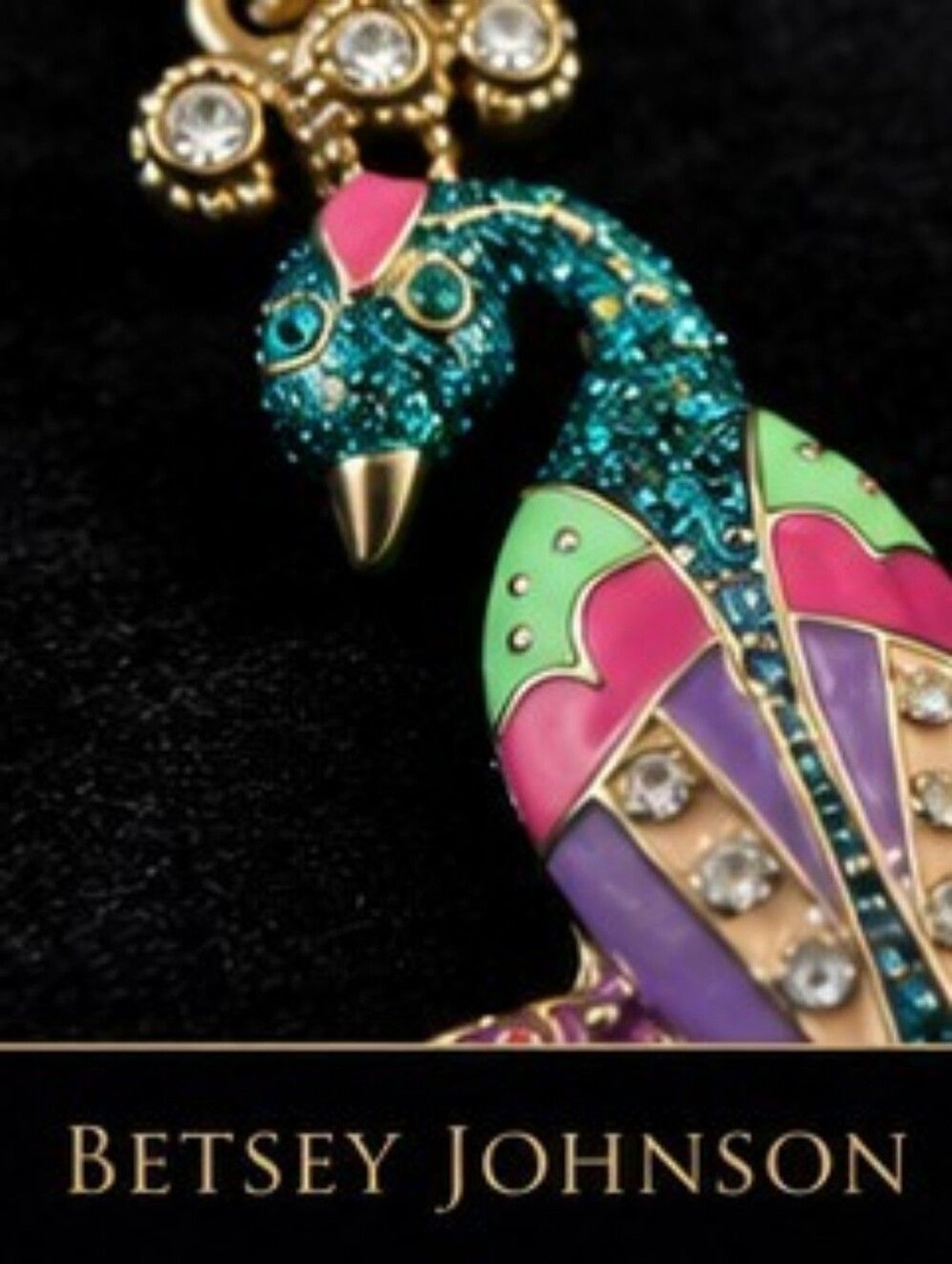 Betsey Johnson Peacock Statement Necklace Crystal Enamel Y2K 16″ ,+ 3″ Extender