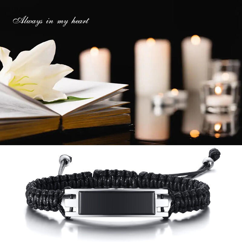 Braided Rope Men Bracelet Ash Urn Memorial Cremation String “Always In my Heart”