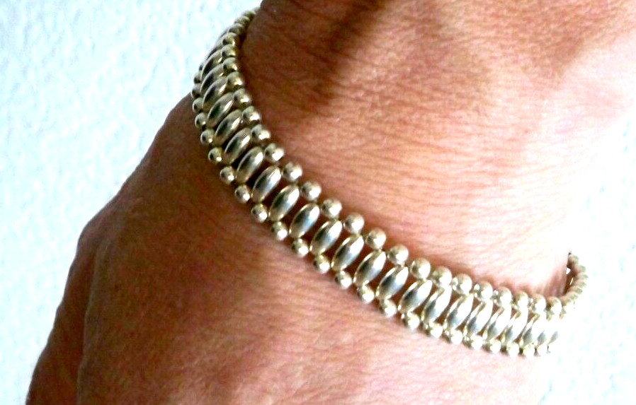 Women 925 Sterling Lucky Charm Bead Beaded Chain Bracelet Bangle 7.5″ Silver
