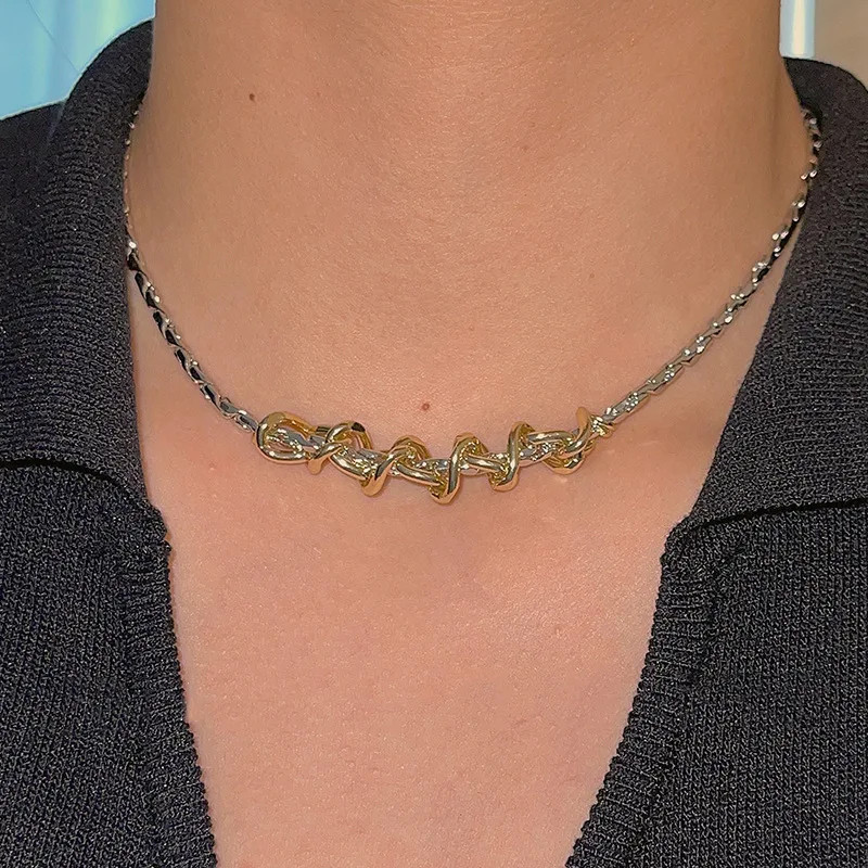 Silver Gold Tone Interwoven Necklace Punk Fashion Statement Jewelry for Wom