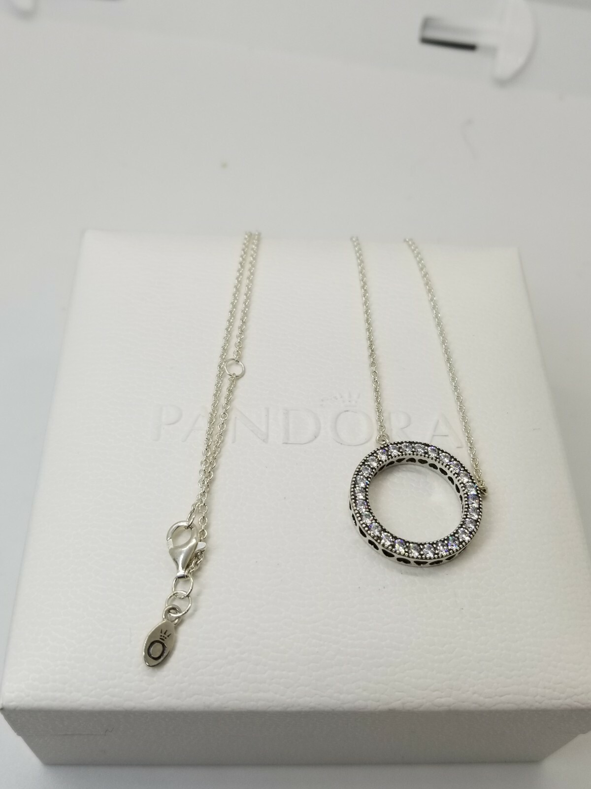 New Authentic SIlver Hearts of Pandora Pendant Necklace 590514CZ -45cm/17 /POUCH