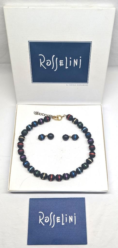 Rosselini Carola Hiersemann Germany Wood Bead Necklace Earrings Set w/ Box