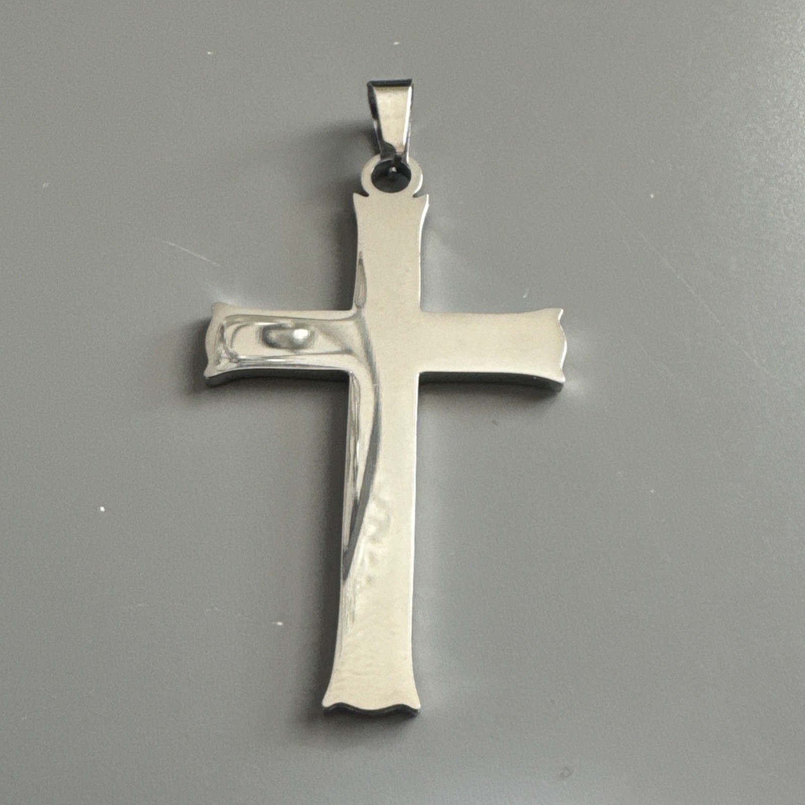 Cross Pendant Scripture Stainless Steel Silver Tone 24 Inch Cuban Link Chain