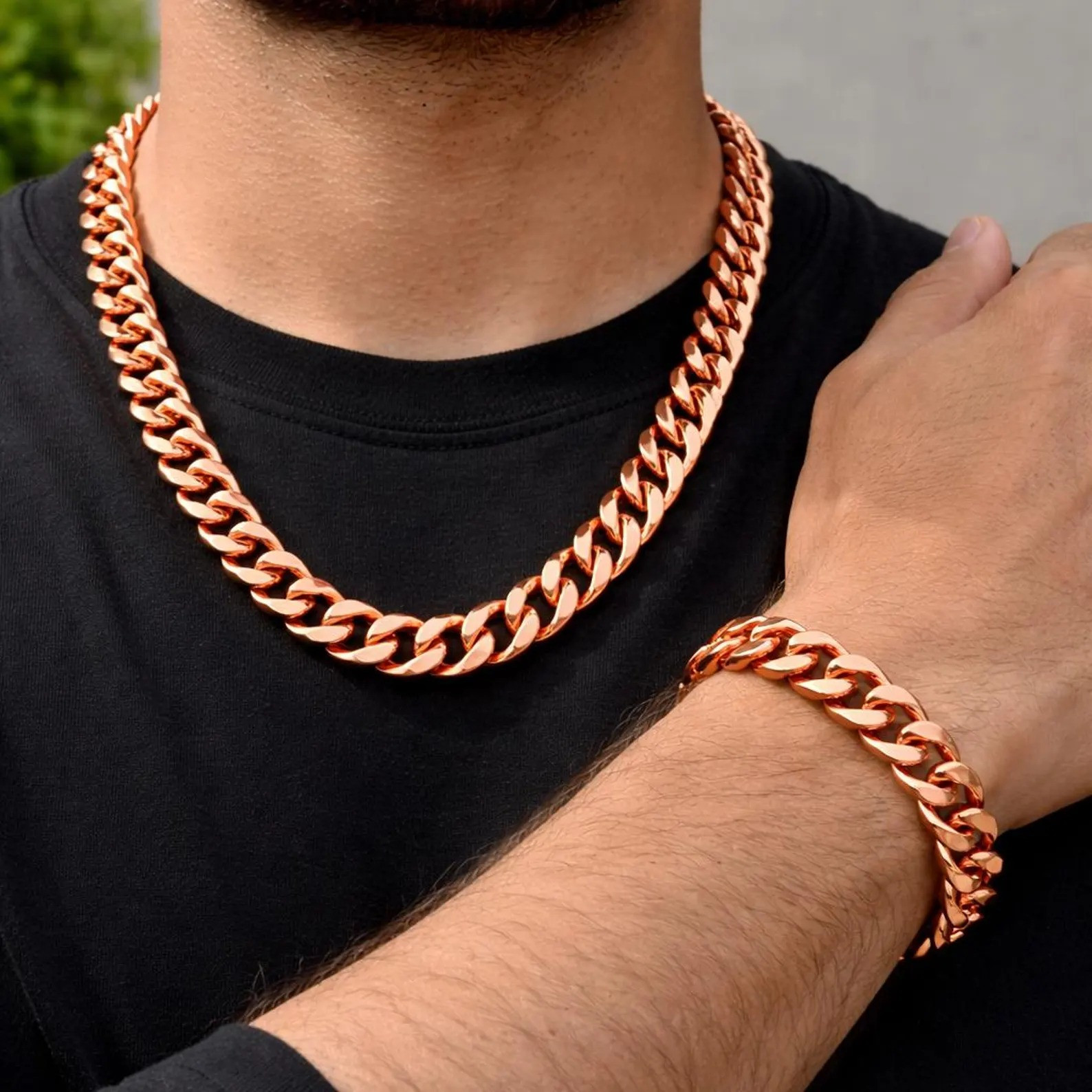 Pure Copper Chain Necklace for Men Women | Handmade Heavy Link Statement Jewelry
