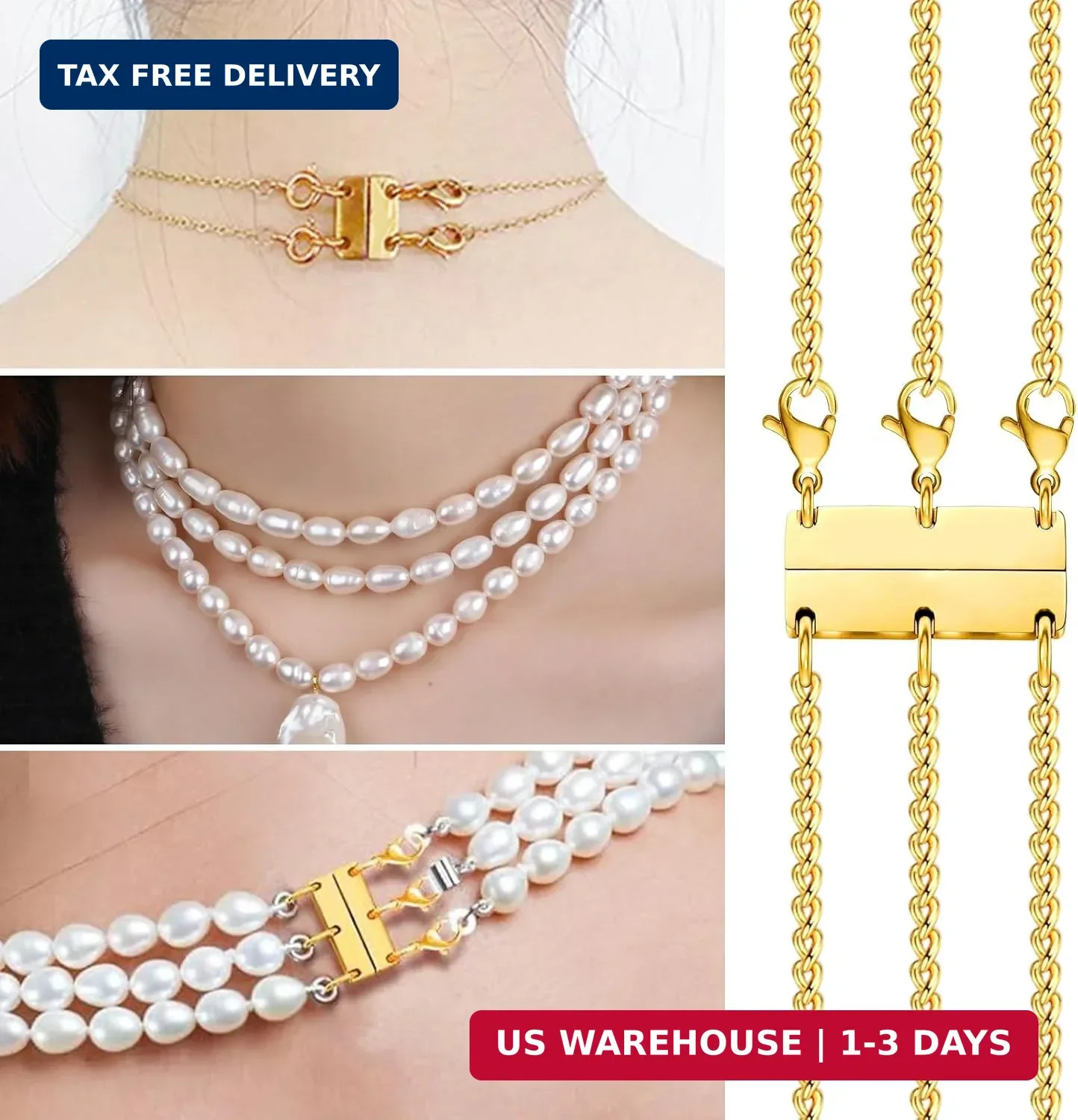 Layering Clasps, 3Pcs Layered 18k Gold Necklaces for Women, Necklace Separator f