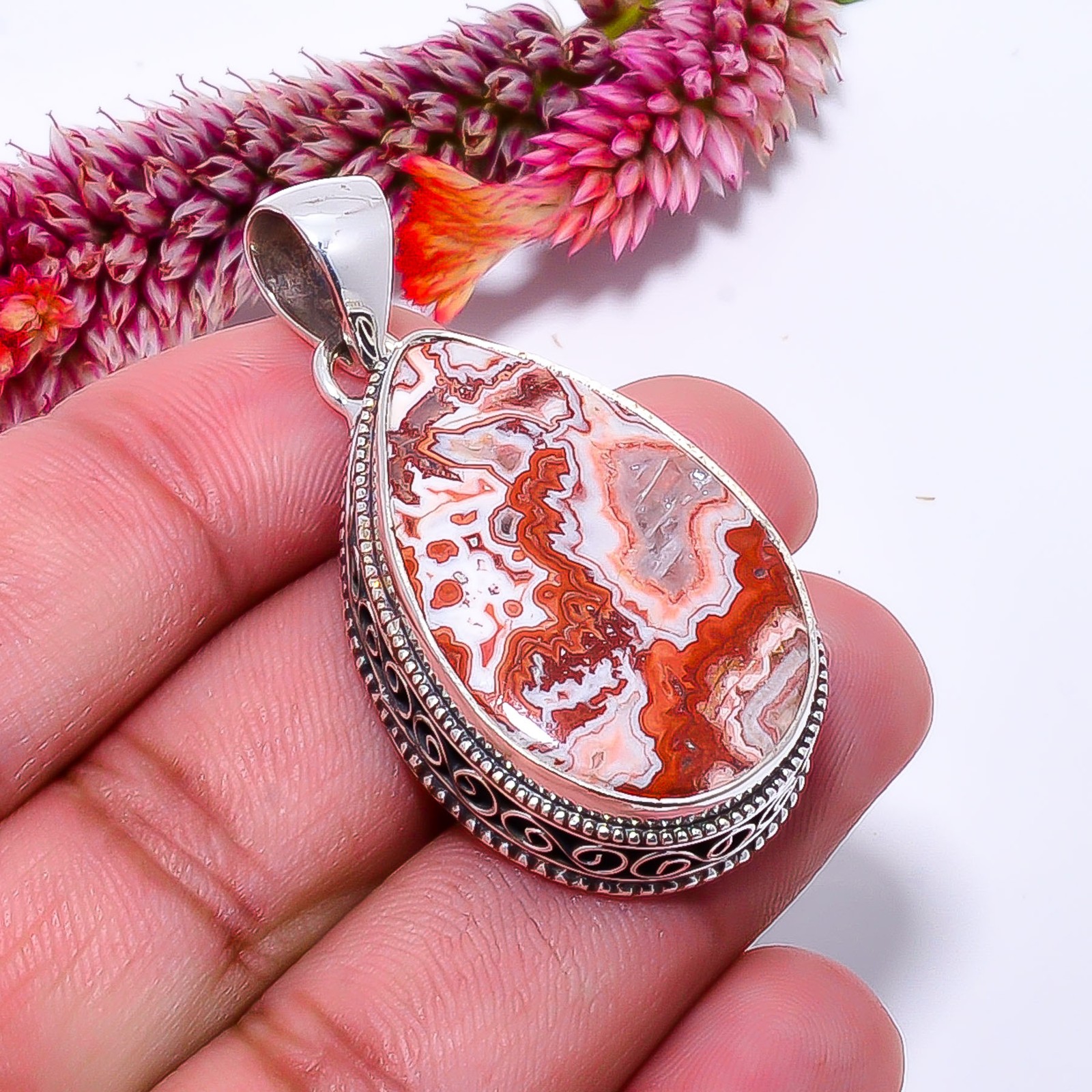 Rosetta Jasper – United State Fine Art 925 Sterling Silver Pendant 1.87″ P114313
