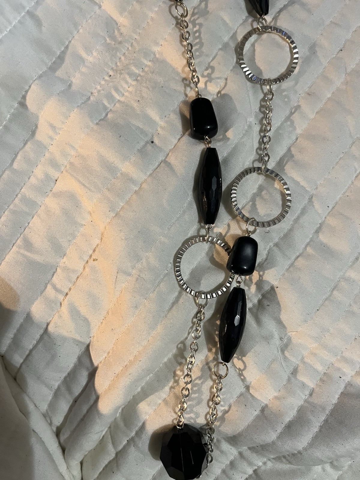 Black & Silver Tone Metal Station Cable Chain Necklace w/ Asymmetrical Charm