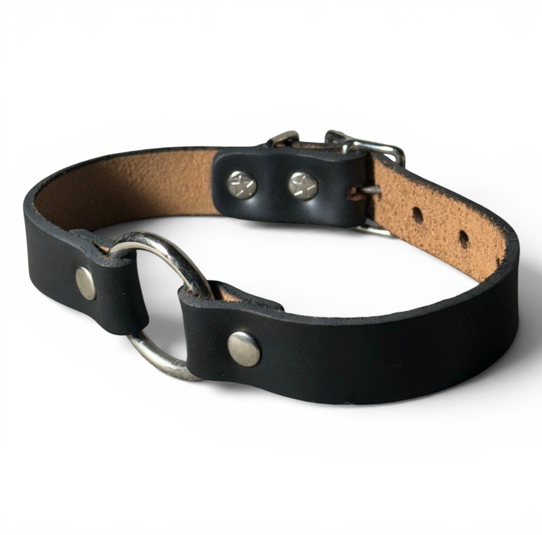 Handmade Genuine Leather Ring Choker Necklace 18″ Metal O-Ring Goth Alt Punk