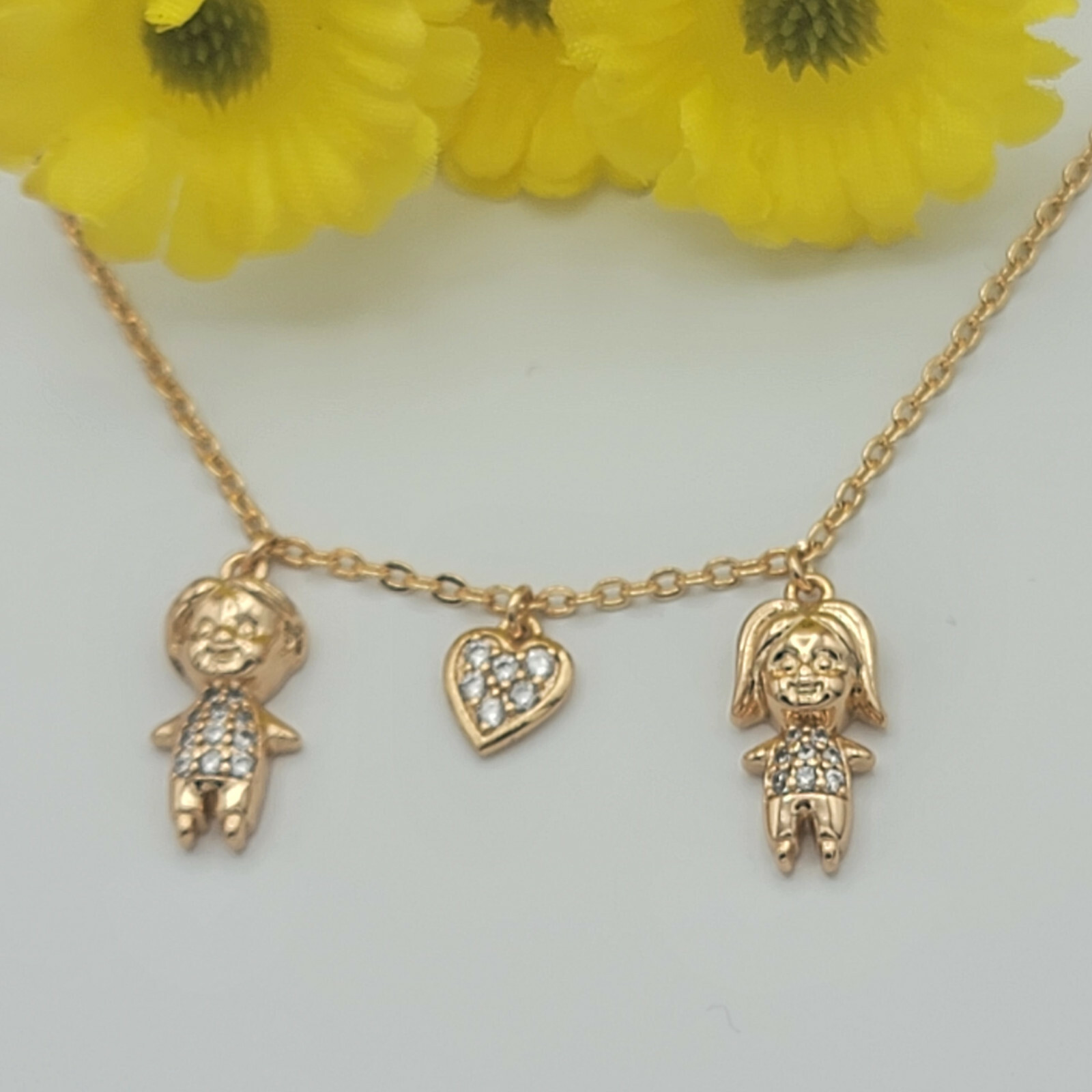 18K Gold Plated Girl – Heart – Boy Pendant Charm Chain Necklace Jewelry Family