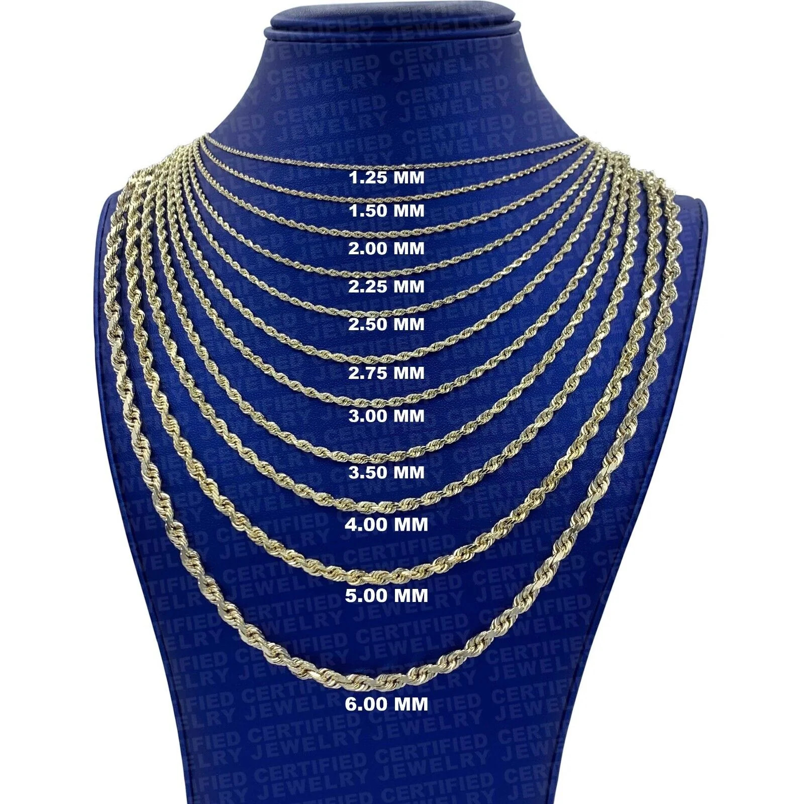 14K Solid Gold Diamond Cut Rope Chain Necklace Real Gold Women Men