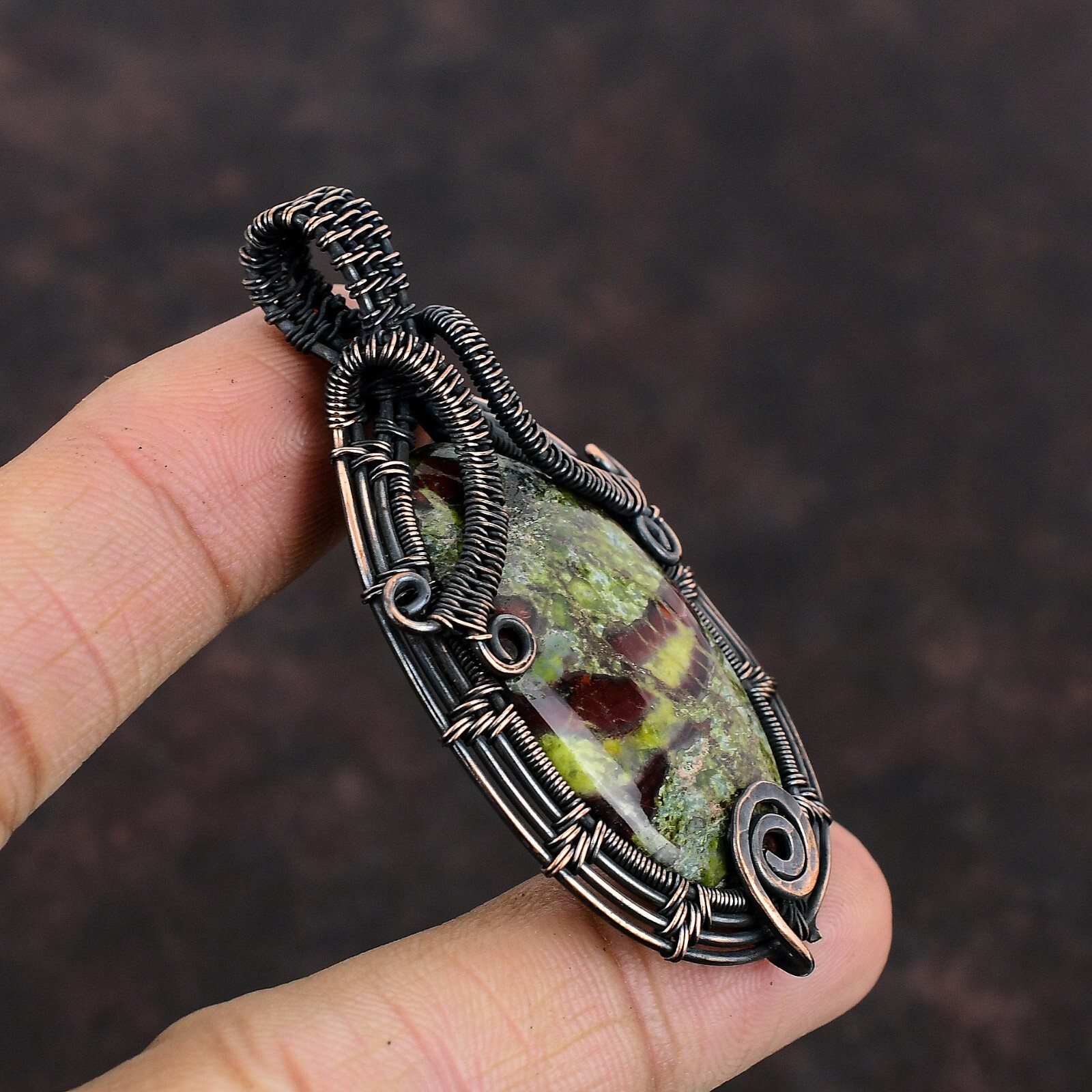 Dragon Bloodstone Jewelry Copper Gift For Briedsmaid Wire Wrapped Pendant 2.64″