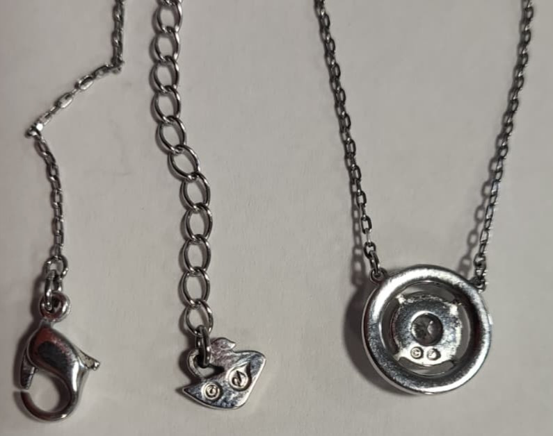 Swarovski Silver Tone Clear Crystal Double Halo Circle Pendant Necklace 17″