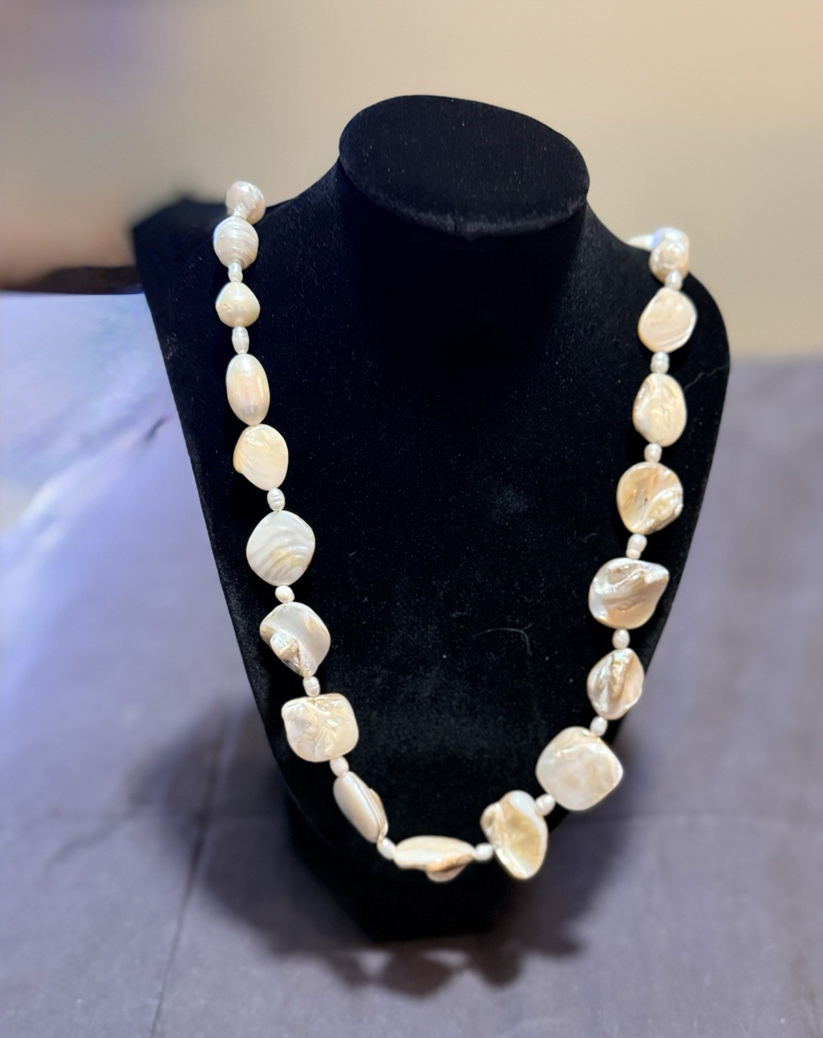 White Baroque Cultured Pearl & Shell Beaded Chain Necklace, Beaded Style