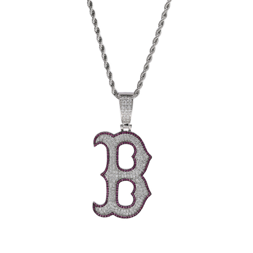 Hip Hop Pendant Necklace Bling ICED AAA+ CZ B Letter 18K Gold Silver Plated