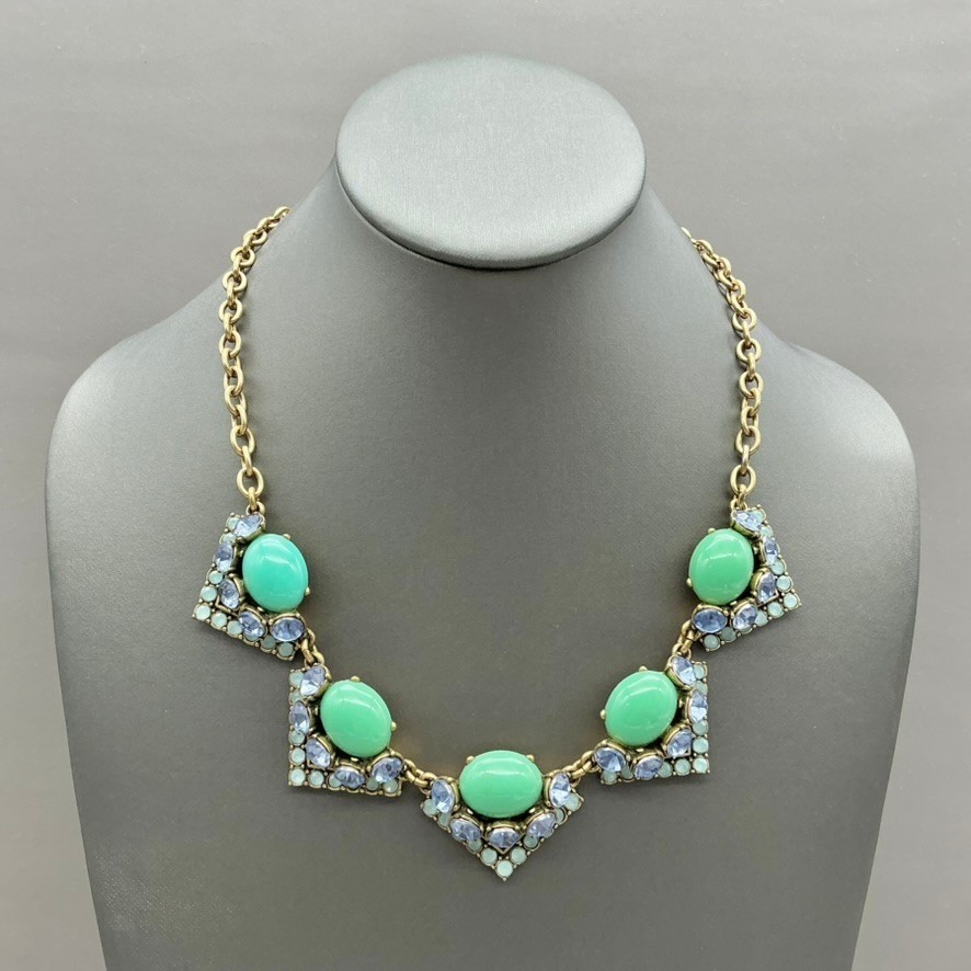 Stella & Dot Necklace Womens Gold Tone Green Blue Cabochon Statement 19-22 In