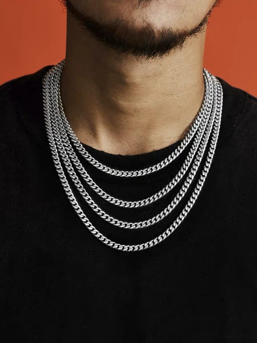 316L Stainless Steel Miami Cuban Link Chain 5mm Silver For Men Women 20″-30″