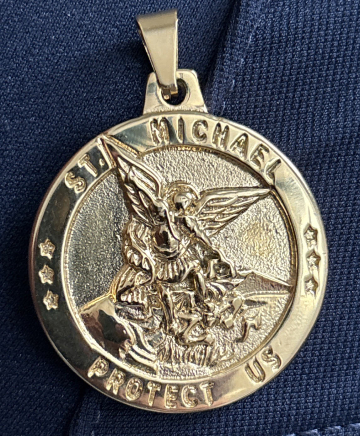 St. Michael Protect Us Pendant Plated Gold Stainless Steel