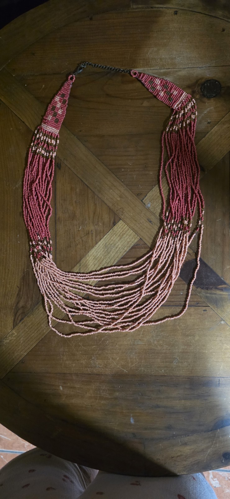 Coral Hand Beaded Multi Strand Necklace Intricate Beading And Woven Bead Work