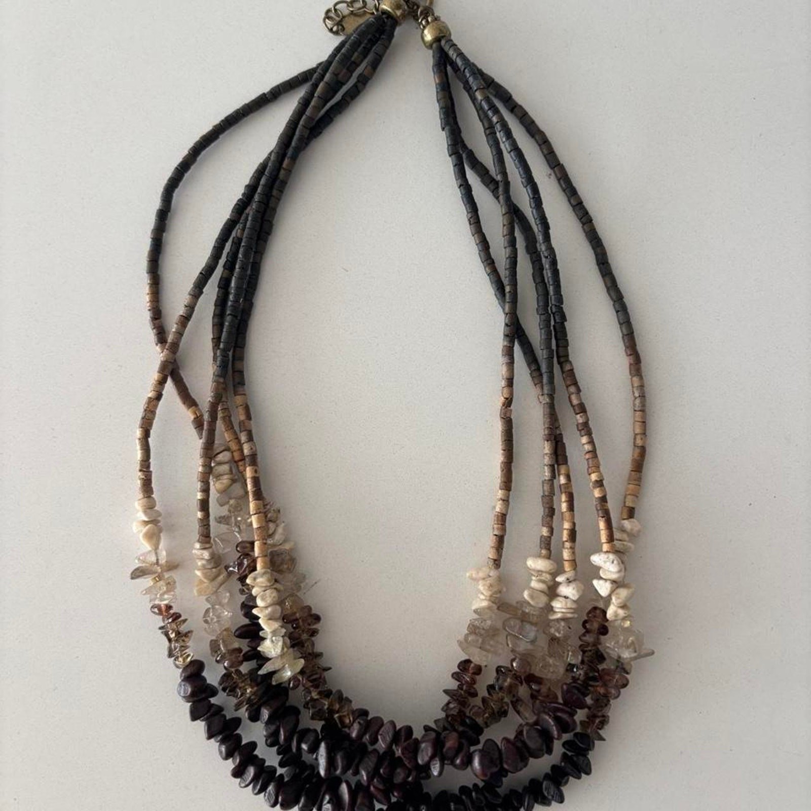 Multi strand brown and cream beaded