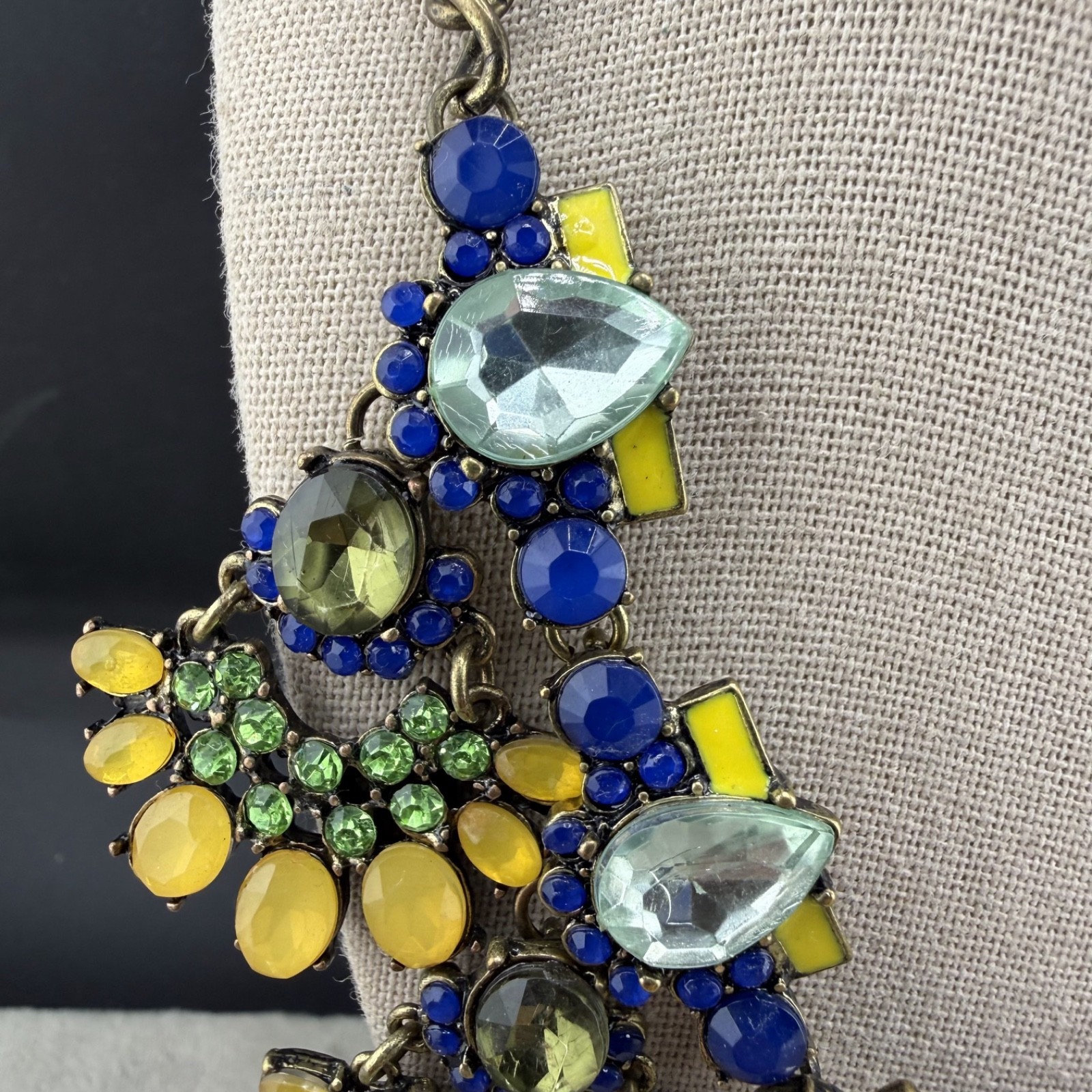 Baublebar Necklace Statement Spring Green Yellow Gold Tone Rhinestone Bib 18”