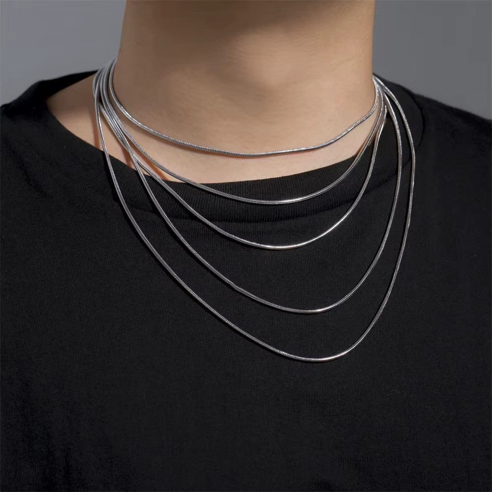 Round Snake Chain Necklace Women Men Stainless Steel 0.9mm 1.2mm 2mm Choker Gift